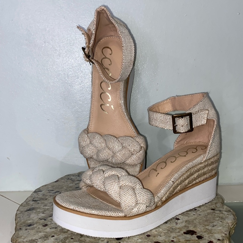 CCOCCI Paloma Lightweight Wedge Sandal Espadrille Detailing Natural/Silver Sz 9